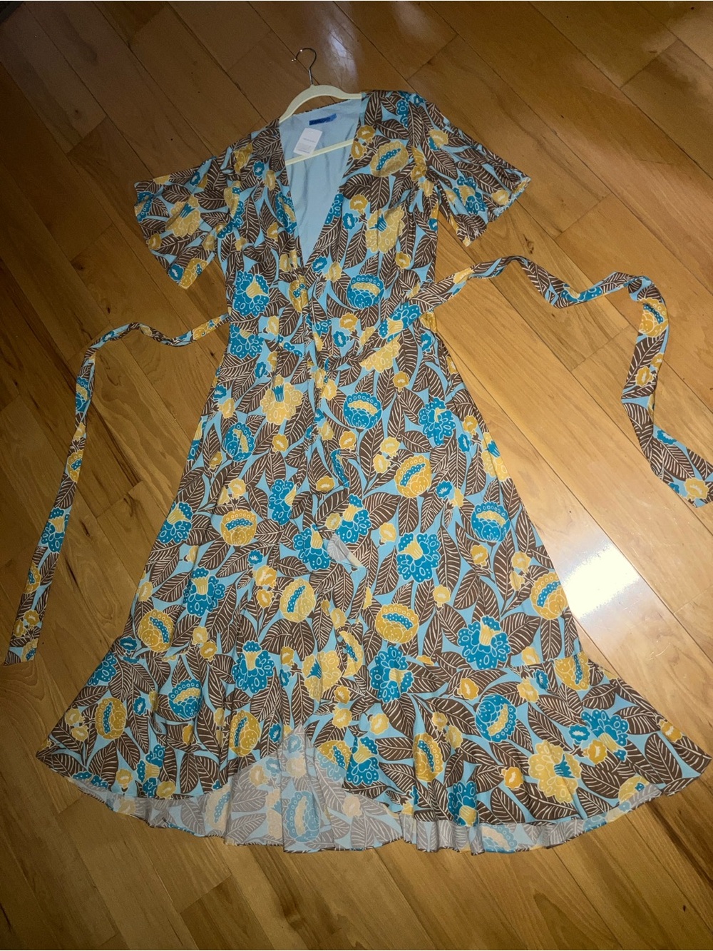 Wrap Boho Summer Maxi Dress in Blue and Yellow Floral Print